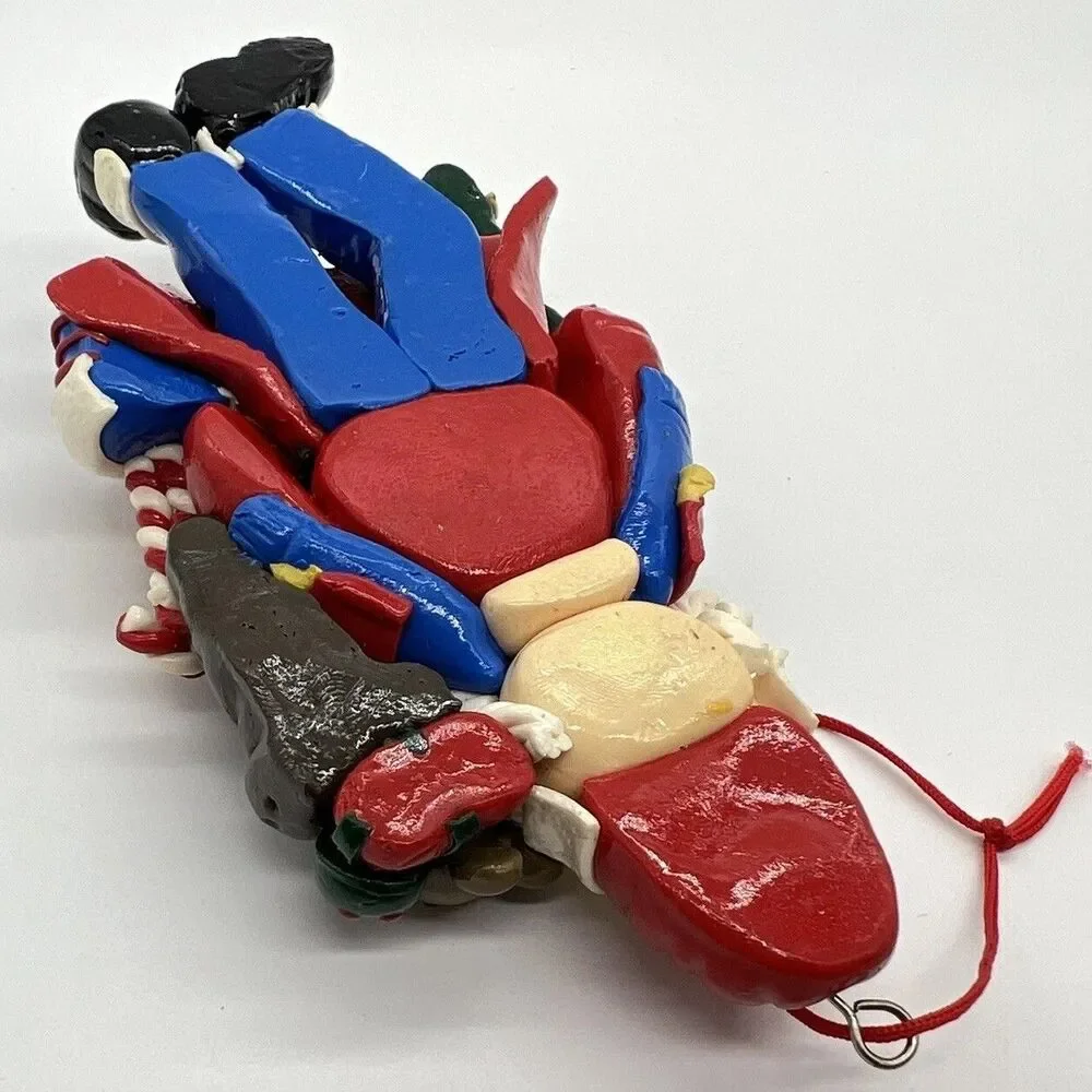 Vintage Santa Claus Christmas Ornament Polymer Clay Dough Glazed Figure Toy Bag